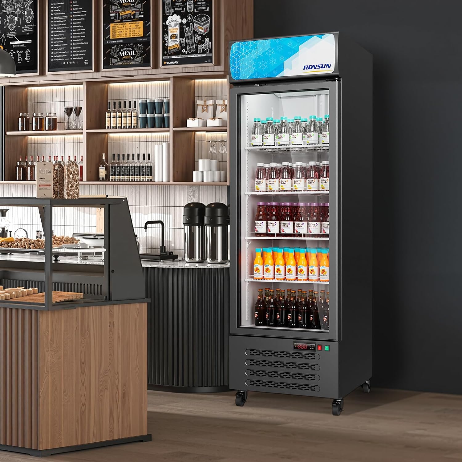 ROVSUN 17 Cu.Ft Commercial Beverage Refrigerator ETL NSF, Slim Merchandiser Refrigerator Display Refrigerator Beverage Cooler Glass Door Fridge w/Adjustable Shelves LED Light for Bar Restaurant Cafe
