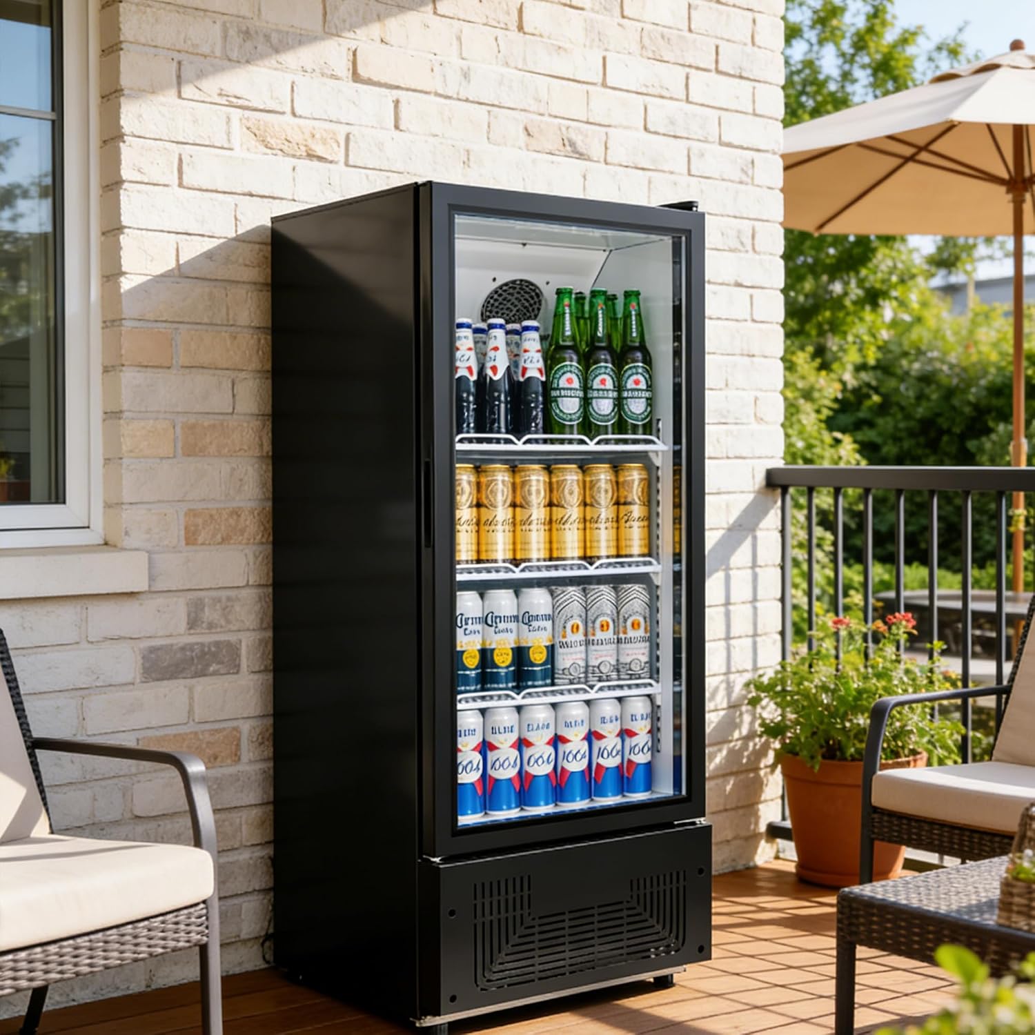 6.5 Cu.Ft Commercial Beverage Refrigerator Glass Door Upright Drink Cooler Display Fridge with Adjustable Shelves and LED Light for Restaurant Bar Store Office