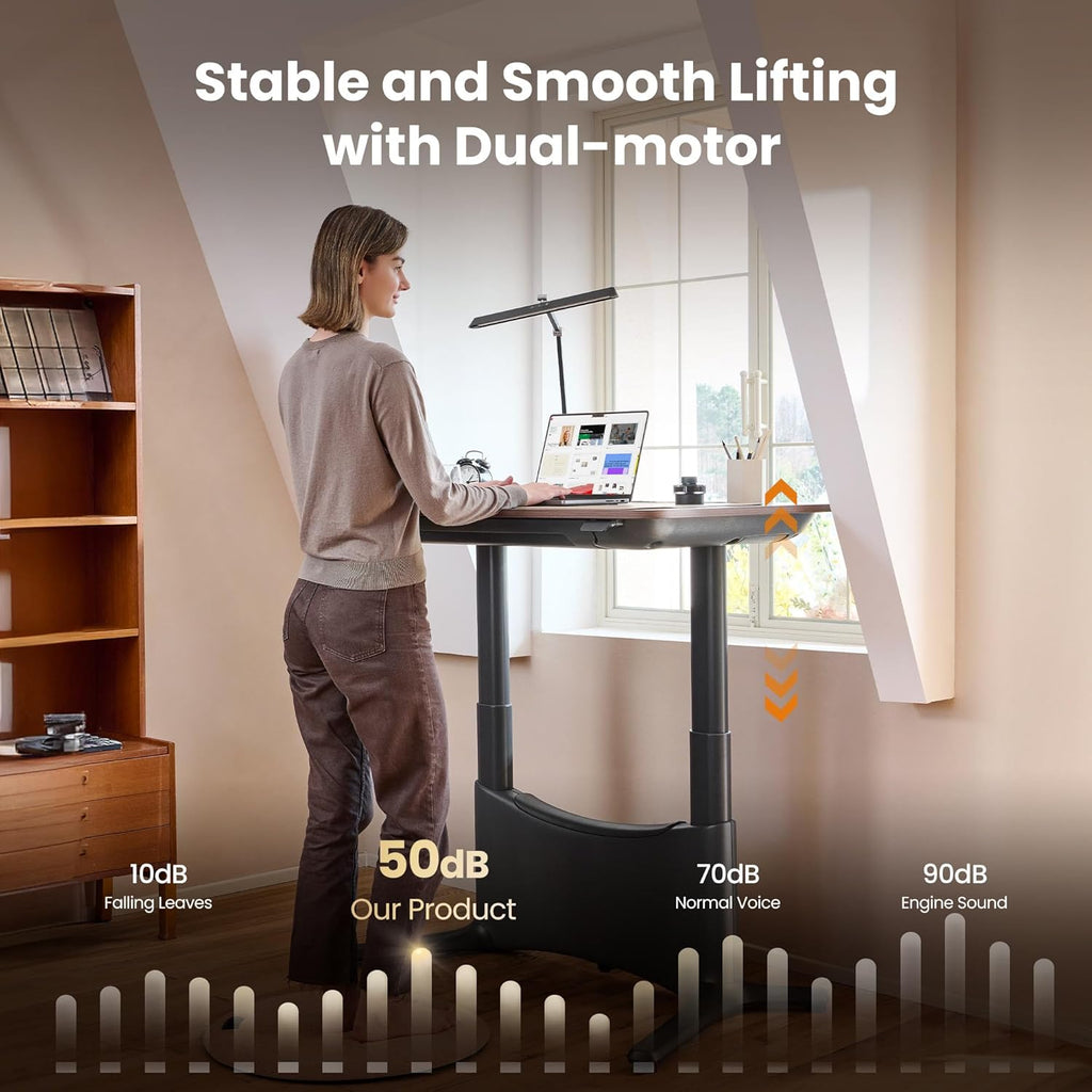 COLAMY Electric Standing Desk 55x28 Inch, Wobble-Free Dual Motor Sit Stand Up Home Office Computer Desk, One Piece Motorized Workstation Gamer Studio Table, Outlets & Footrest,Walnut Black