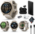 Garmin Fenix 8 43MM AMOLED Sapphire Premium Multisport GPS Smartwatch Soft Gold with Fog Gray/Sandstone Silicone Band, Built-in LED Flashlight Bundle with Accessories