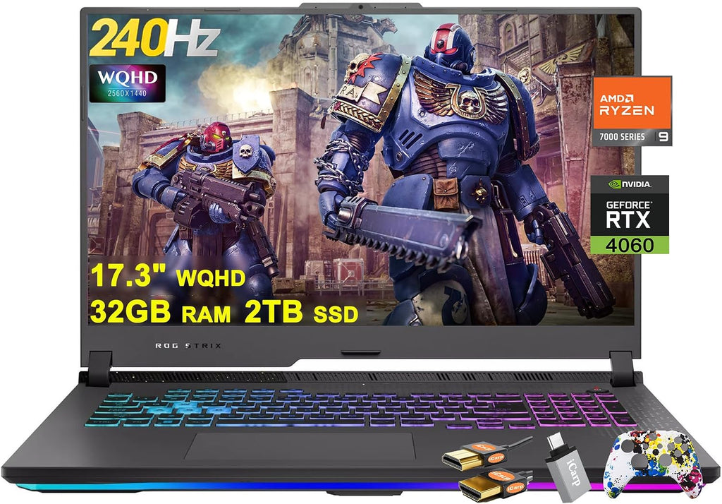 ASUS ROG Strix G17 G713 Gaming Laptop 17.3' WQHD IPS 240Hz AMD 12-Core Ryzen 9 7845HX (>i9-12900H) 32GB DDR5 2TB SSD GeForce RTX 4060 8GB USB-C RGB Backlit Fast Charging Win11 ICP Hub