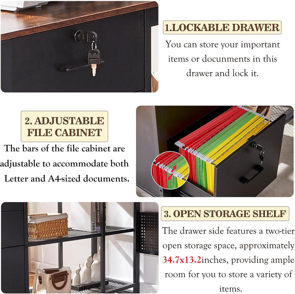 70 Inch Reversible L Shaped Desk with Drawers,Executive Desk with Power Outlet, Lockable File Drawer and Storage Shelves,L Shaped Office Desk with Pegboard,Large Corner Desk for Home Office (70.5')