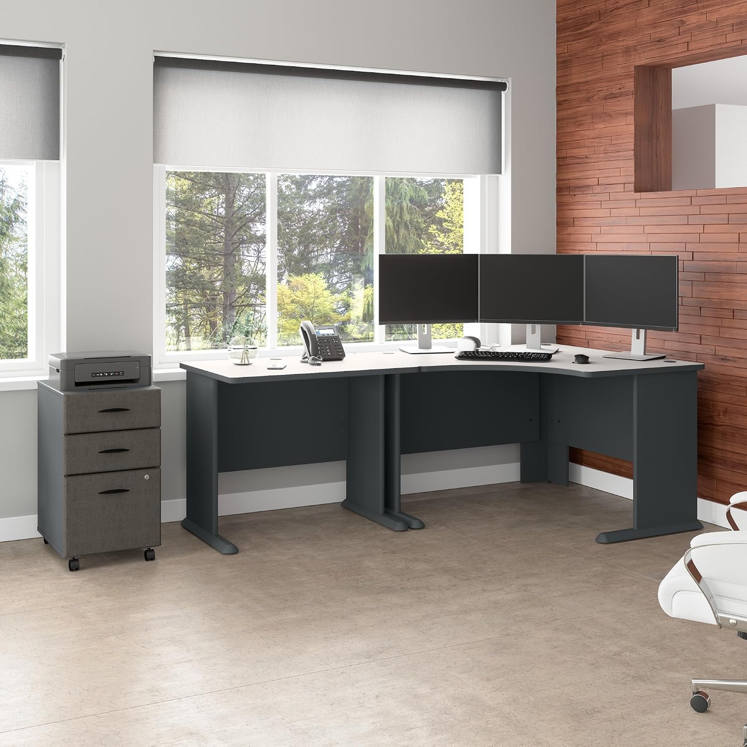 Bush Business Furniture Series A 48W Corner Desk in White Spectrum and Slate, Small Computer Table for Home or Professional Office