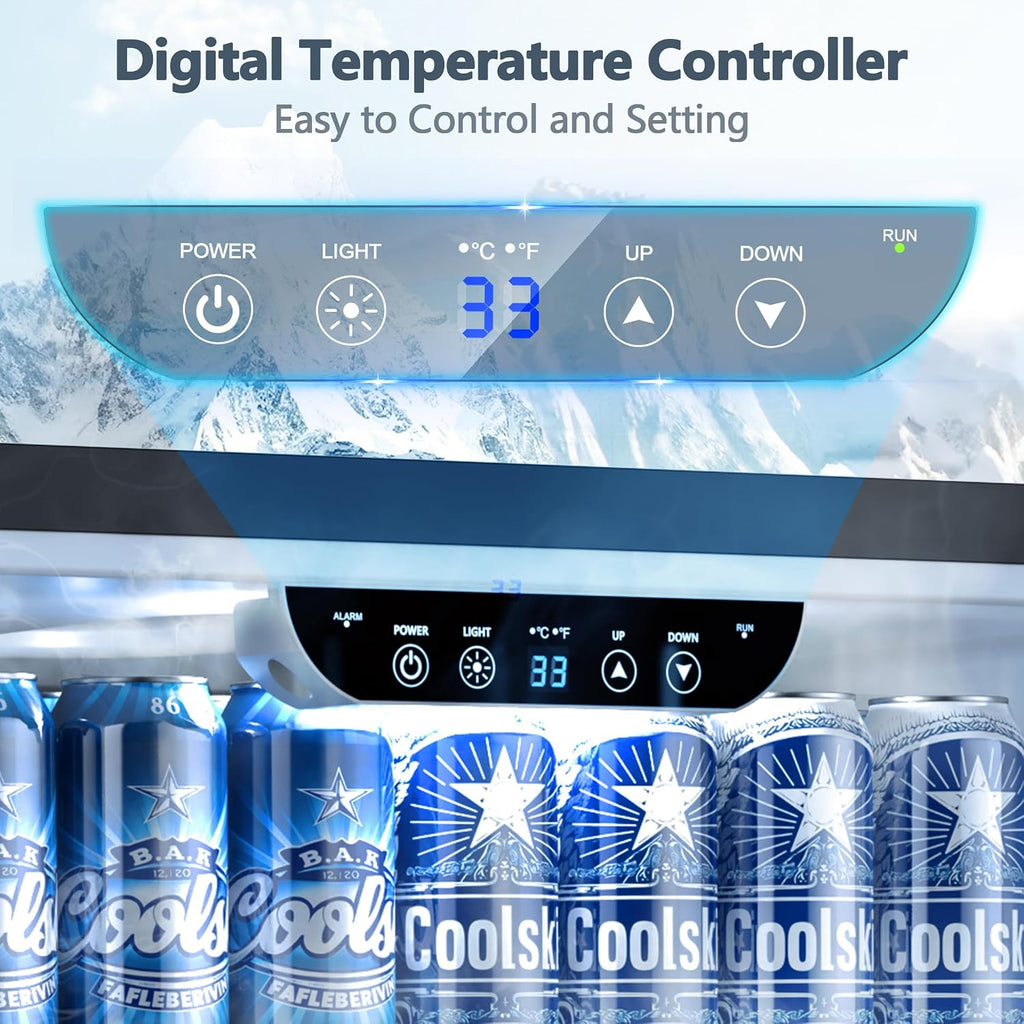 Coolski 24 Inch Beverage Refrigerator Cooler Under Counter, 180 Cans Outdoor Refrigerator for Patio, Built-In or Freestanding Fridge with Stainless Steel Door for Home Bar Kitchen, ETL, NSF Approved