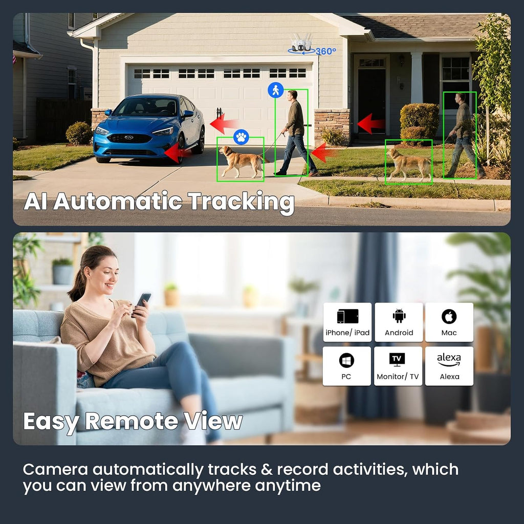 XMARTO 10X Zoom Mesh WiFi6 PTZ AI Tracking Security Camera System, 10-Cam 2K Dual Lens Bundle, 10CH 4K Expandable NVR 1TB HDD, Long Range WiFi, Plug-in 24/7 Wireless Indoor/Outdoor Surveillance