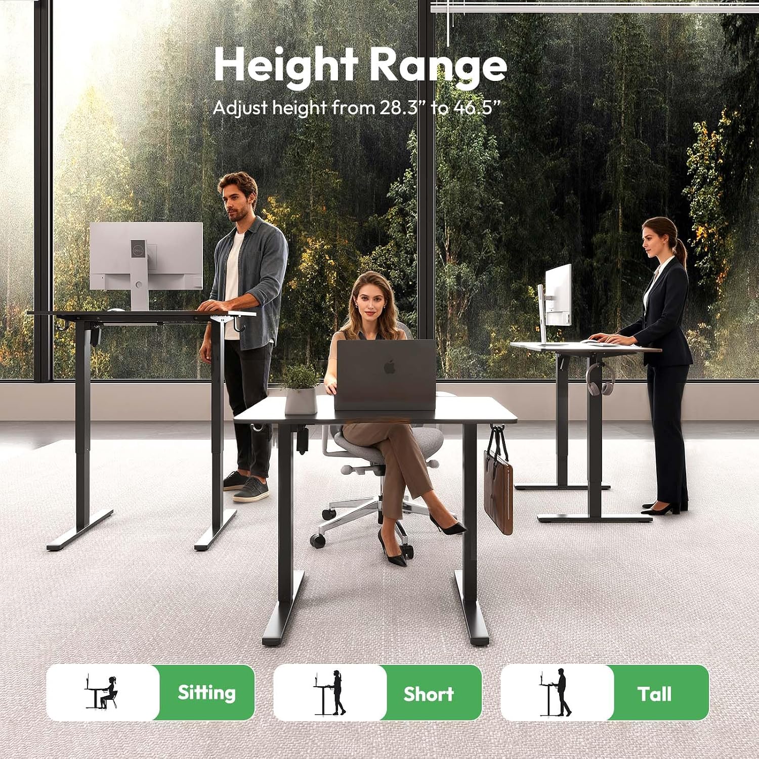 Electric Standing Desk,35x24 Inches Adjustable Height Stand up Desk, Sit Stand Home Office Desk with Splice Board, 3 Preset Heights,Equipped with Hooks,Ergonomic Computer Desk Workstation，Black