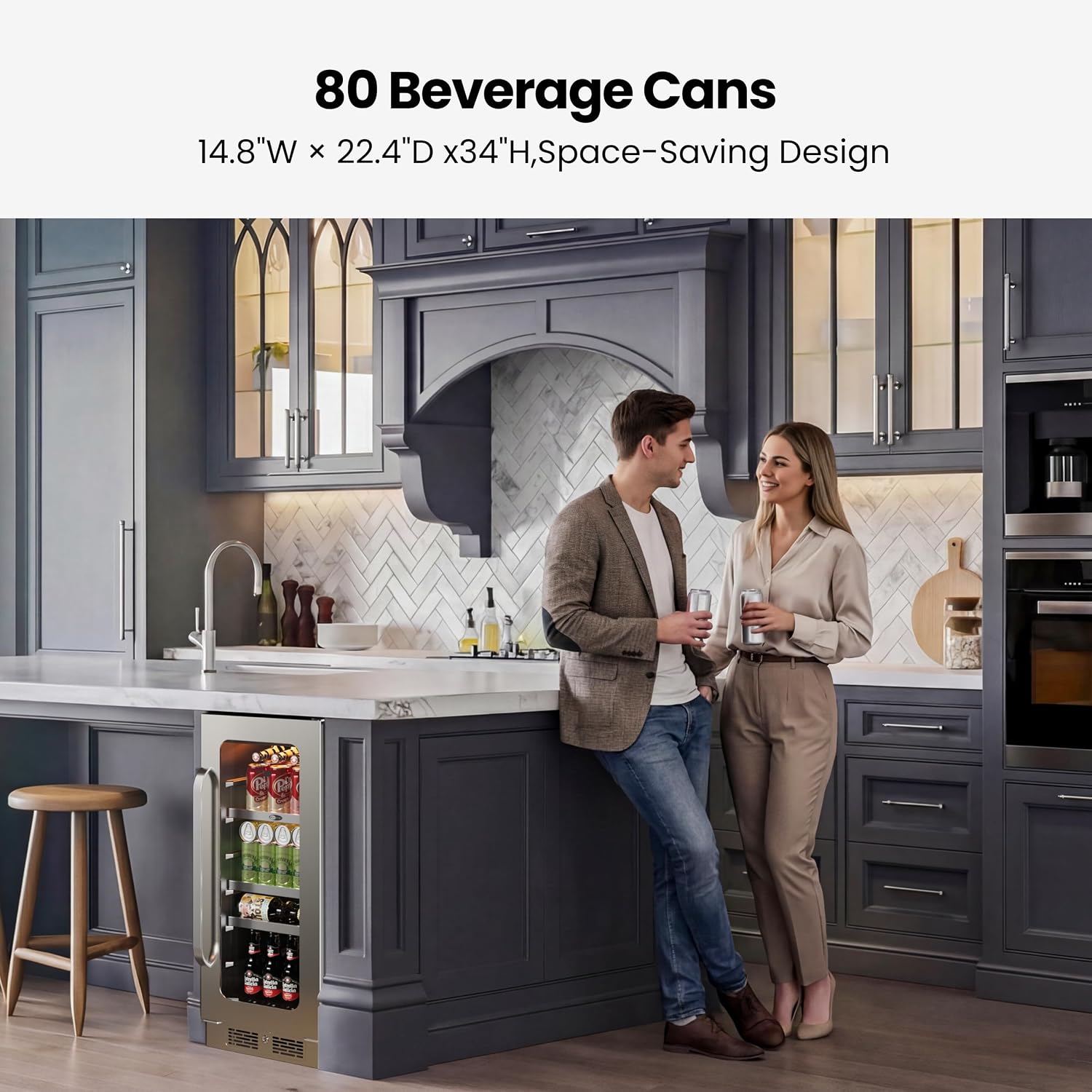 Whynter Beverage Refrigerator 15 inch Drink Fridge with Glass Door Beverage Fridge Cooler 80 Can Under Counter Built in Freestanding Fridge 34-54°F for Soda Beer Home Bar Luxury Series