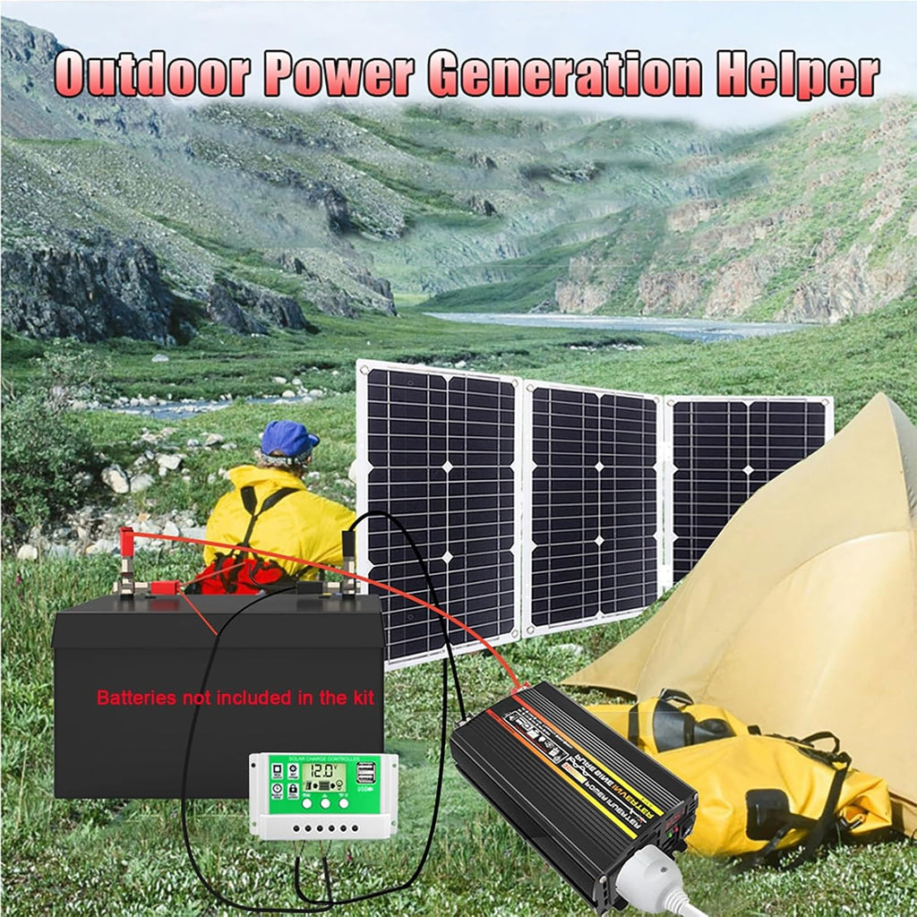 3000W Solar Power System Kit with 75W Folding Solar Panel, 12V to 220V Inverter, 50A Controller, Portable Solar Generator for Home and Outdoor Use (Yellow)