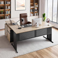 VEVOR 63' L-Shaped Executive Desk, Large Office Desk with Drawers, File Storage Cabinet, Detachable 350 LBS Load Capacity Corner Table, Easy Assembly, Business Furniture Workstation for Home Office