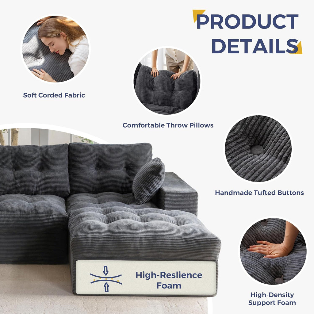 MAXYOYO Modular Sectional Sofa with Ottoman and Loveseat, Cloud Boneless Couch with Layered Cushion, Flexible Module Combination Sofa for Living Room, No Assembly Required,Dark Grey