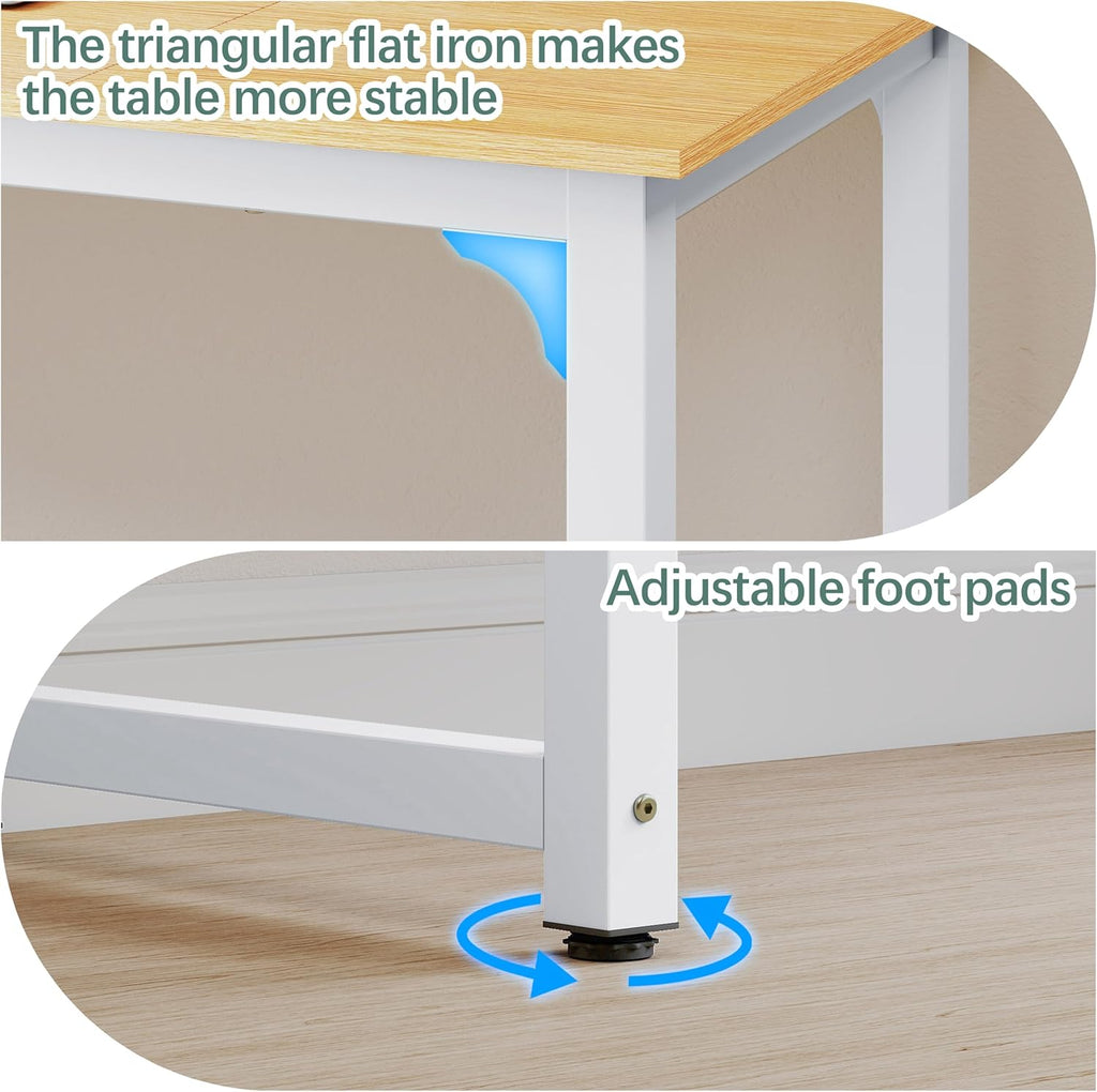 NSdirect Modern Computer Desk 63 Inch Large Office Desk, Writing Study Table for Home Office Desk Workstation Wide Metal Sturdy Frame Thicker Steel Legs, White