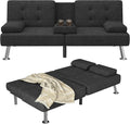 Furmax Futon Sofa Bed Adjustable Futon Couch Sleeper Sofa Bed for Living Room, Business Office, Recliner Sofas with Cup Holders (Fabric, Black)