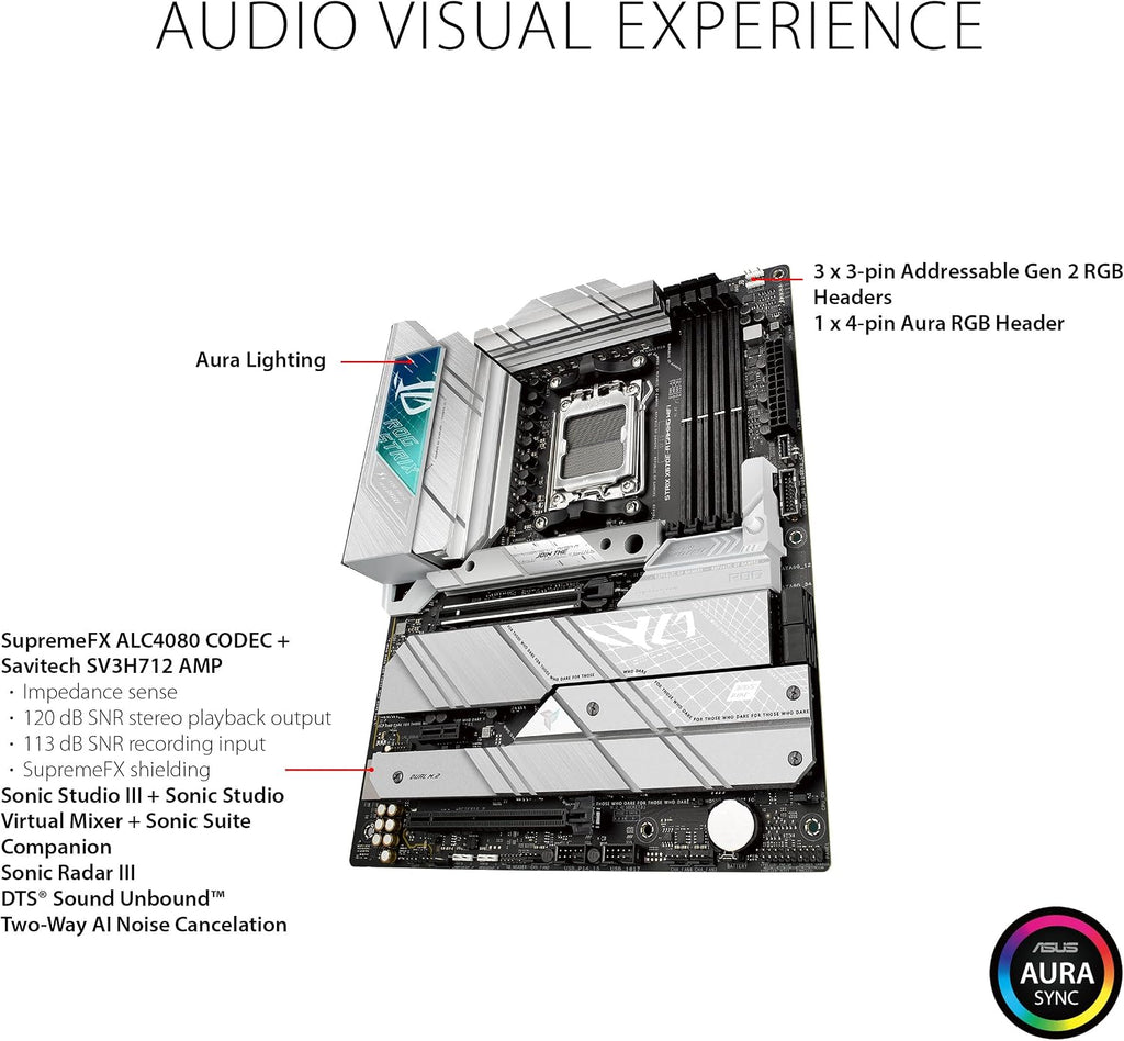 ASUS ROG STRIX X670E-A GAMING WIFI AMD X670 AM5 Ryzen™ Desktop 9000 8000 & 7000 ATX motherboard, 16+2 power stages, PCIe® 5.0, DDR5, 4x M.2 slots with heatsink, USB 3.2 Gen 2x2, WiFi 6E, AI Cooling II