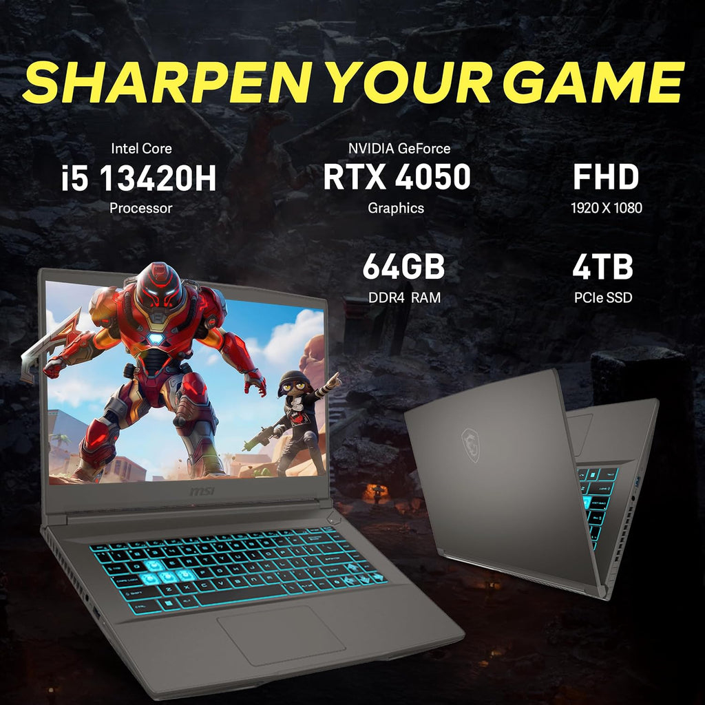 msi Thin 15 15.6' FHD 144Hz Gaming Laptop, Intel i5-13420H, NVIDIA GeForce RTX 4050, 64GB DDR4 RAM, 4TB PCIe SSD, Backlit Keyboard, Wi-Fi 6E, HD Camera, Win 11, Gray, 256GB Docking Station Set