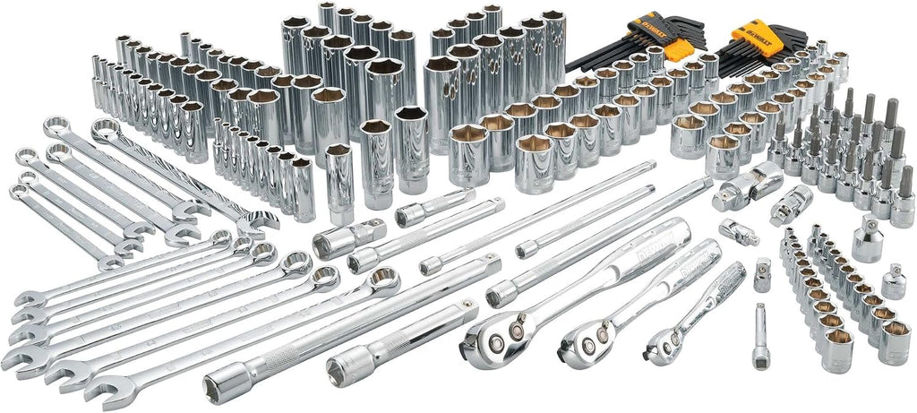 DEWALT Mechanics Tools Kit and Socket Set, 204-Piece Dewalt Tool Set, 1/4' & 3/8' & 1/2' Drive, Metric/SAE Deep and Shallow Sockets, 3/8' Hex Bits, Torx Bits, Spark Plugs, Wrenches (DWMT72165)