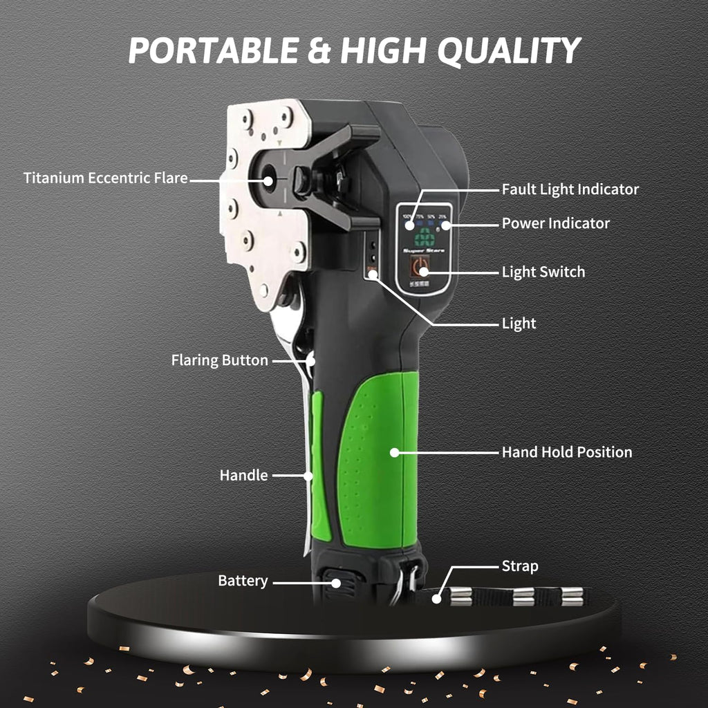 Brake Flaring Tool Kit 1/4' - 3/4' Electric Flaring Tool for Copper Tubing Pipe Precision Flaring Tool HVAC 5 SAE Sizes Clamps 45° Eccentric Cone Flare Gauge Set with 2200mAh Powered Flare Tool Set