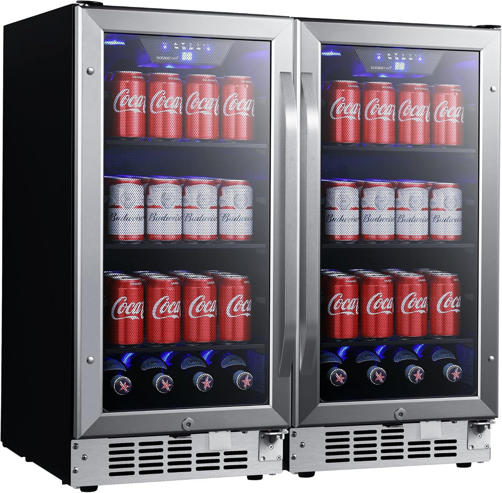 EdgeStar CBR902SGDUAL 30 Inch Wide 160 Can Built-In Side by Side Beverage Cooler with Blue LED Lighting