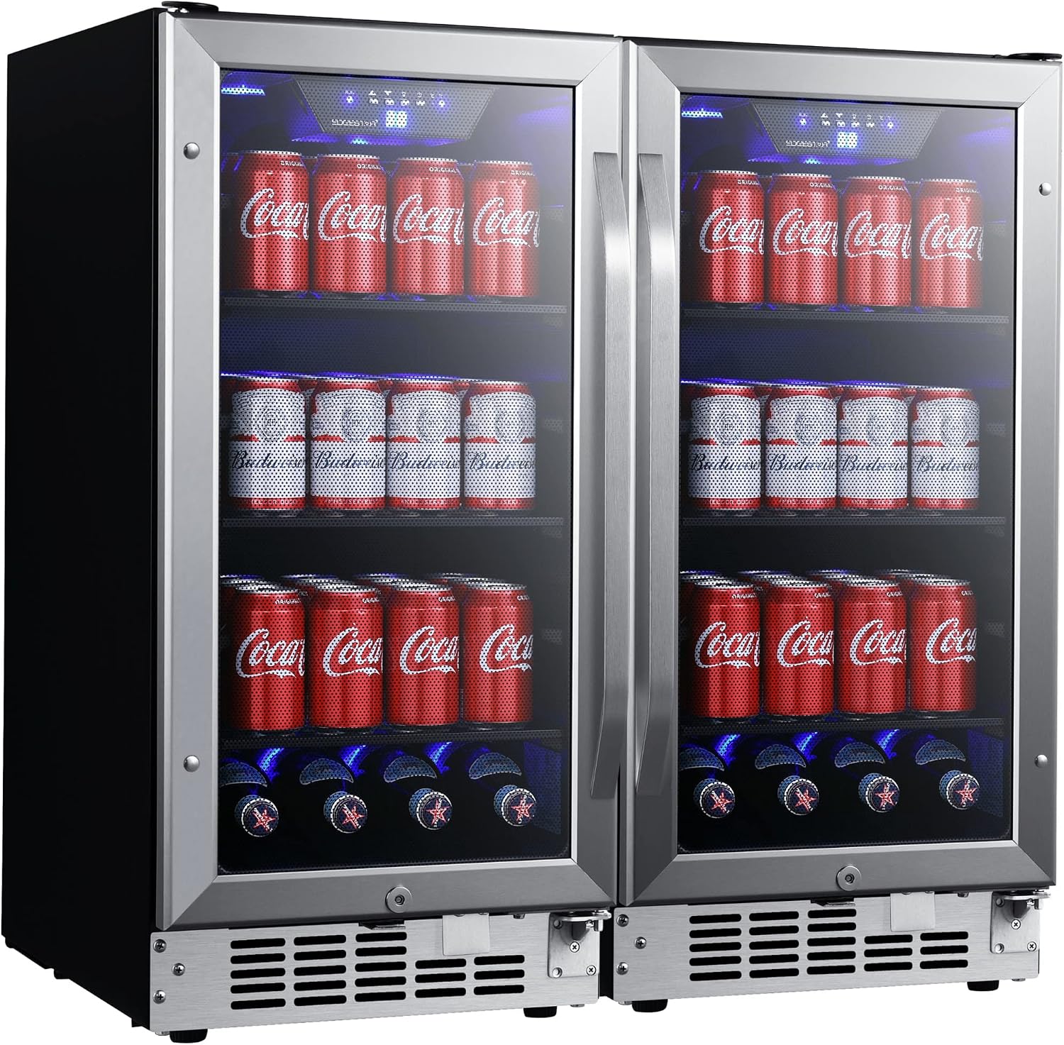 EdgeStar CBR902SGDUAL 30 Inch Wide 160 Can Built-In Side by Side Beverage Cooler with Blue LED Lighting