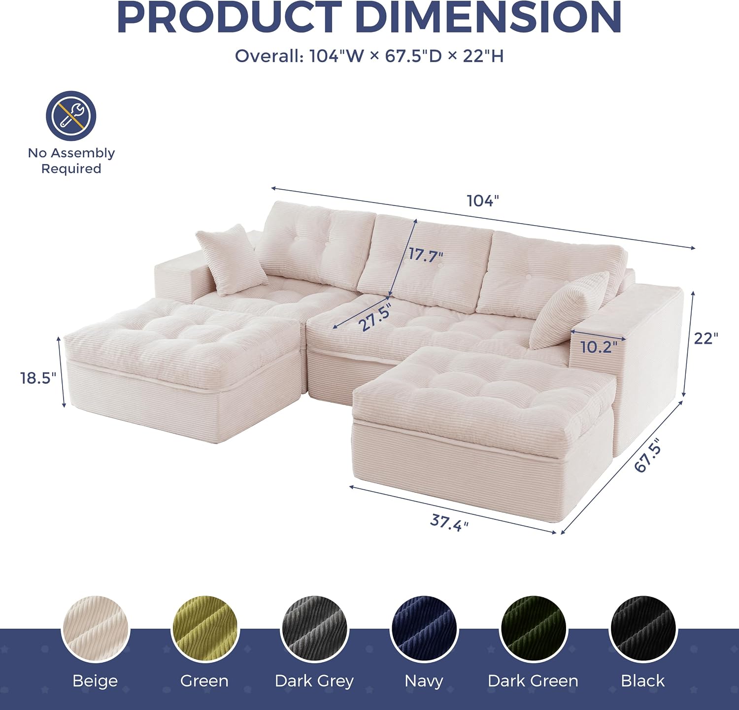 MAXYOYO 104' U Shaped Modular Sectional Sofa with 2 Ottomans, Cloud Boneless Couch with Layered Cushion, Flexible Module Combination Sofa for Living Room, No Assembly Required, Beige