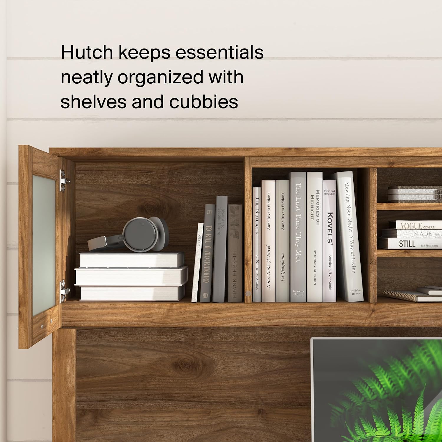 Bush Furniture Somerset L Shaped Desk with Hutch in Fresh Walnut | Corner Computer Table with Drawers, Cabinets and Pullout Keyboard/Laptop Tray for Home Office