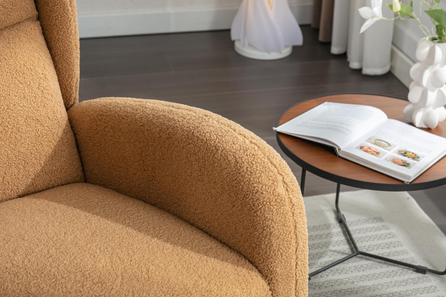 Nursery Glider Chair - Wingback Teddy Upholstered Rocking Chair with High Backrest, Ergonomic Rocker Chair for Breastfeeding & Baby Room, Modern Accent Armchair for Living Room & Bedroom, Khaki