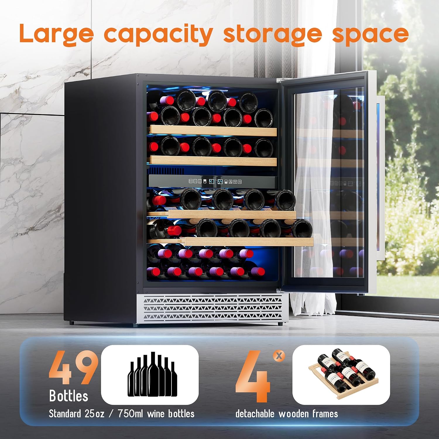 Albott 24 Inch Wine Fridge, Dual Zone 49 Bottle Wine Cooler 41–68℉ with Digital Temperature Control, Reversible Double-Layer Glass Door, Built-in or Freestanding Design for Home and Bar