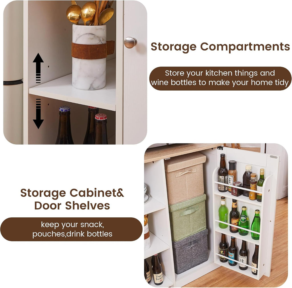 Mini Fridge Cabinet with Storage, Coffee Bar Cabinet with Mini Fridge Space and Power Outlet, Liquor Wine Bar Cabinet with Microwave Shelf, Beverage Station for Kitchen, Dorm, Living Room