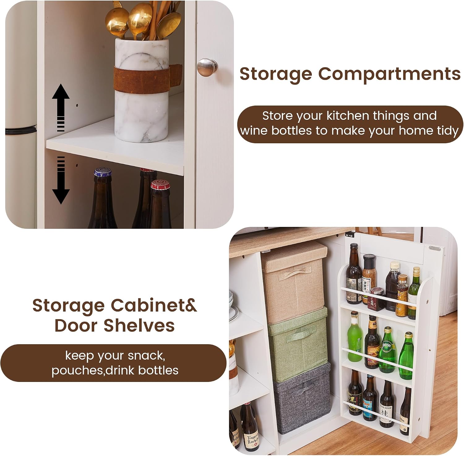Mini Fridge Cabinet with Storage, Coffee Bar Cabinet with Mini Fridge Space and Power Outlet, Liquor Wine Bar Cabinet with Microwave Shelf, Beverage Station for Kitchen, Dorm, Living Room