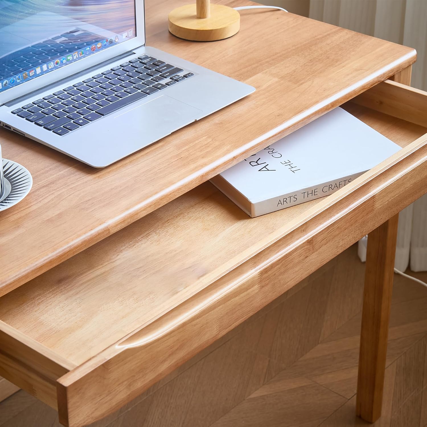 40'x24' Solid Wood Desk with Drawers,Wood Writing Desk for Small Spaces, Home Office Desks for Work, Gaming Study PC Desk for Bedroom, Student Computer Desks(Natural Wood Color, 40 inch)