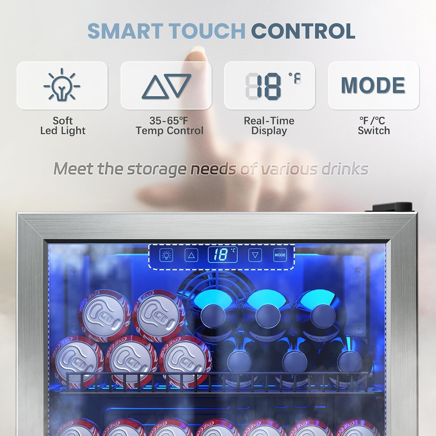 Manastin Beverage Refrigerator Cooler-Mini Fridge Freestanding Cooler with Glass Door, Adjustable Shelves & Digital Temperature Display for Soda, Wine or Beer (Silver, 3.2 Cu.Ft)