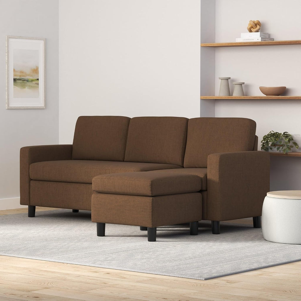 Best Choice Products Upholstered Sectional Sofa for Home, Apartment, Dorm, Bonus Room, Compact Spaces w/Chaise Lounge, 3-Seat, L-Shape Design, Reversible Ottoman Bench, 680lb Capacity - Brown