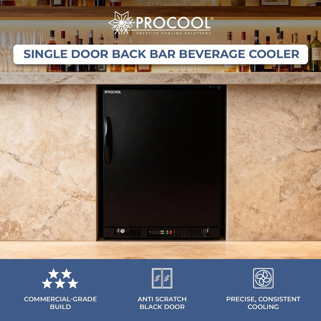 Procool 1-Door Counter Height Beverage Refrigerator - 24' Wide Energy Efficient Black Bar Fridge With LED Lighting - Commercial Back Bar Cooler