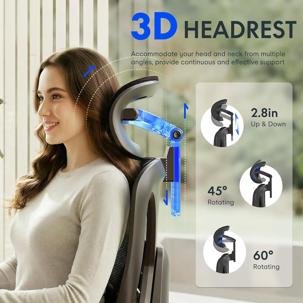 FLEXISPOT ErgoX Premium Ergonomic Office Chair with Footrest- Adjustable 3D Armrests, Dynamic Lumbar Support, Recline & Tilt Function, Mesh Seat, for Home & Office Use,Dark Grey