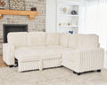 Belffin Plush Corduroy Modular Sectional Sofa with Pull Out Bed Convertible Small Sectional Corner Couch for Living Room Beige Couch