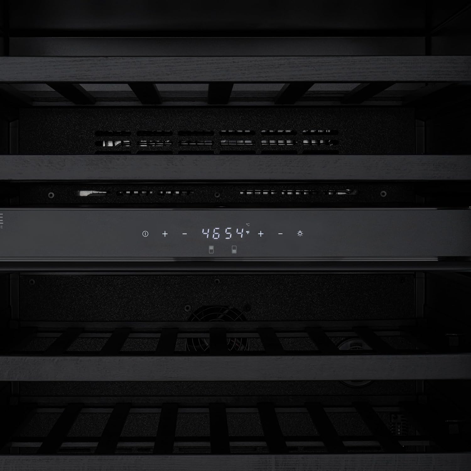 KoolMore Reserve 24 in. Under-Counter Panel Ready Dual Zone Built-in Wine Cooler with Black Shelves and 45 Bottle Capacity in Black (KM-CW46DZ-BPR)