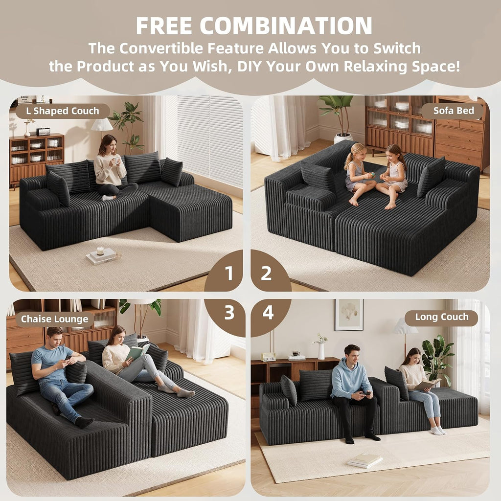2026 New Boneless Couch, No Assembly Cloud Couch Sectional with Deep Seat & Chaise for Small Space, Upholstered Boneless Sectional Couch for Living Room, L Shaped Couch with Right Facing Chaise, Grey