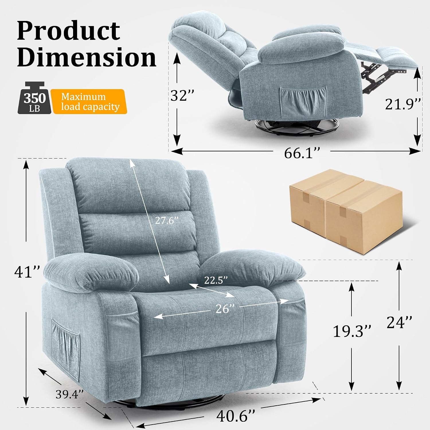 Korser Recliner Chair, Rocking Chair with Massage and Heat, Wide Rocker Chair,360°Swivel Nursery Rocking Chairs, Oversized Recliner for Adults, Cashmere Reclining Sofa for Living Room, Pewter