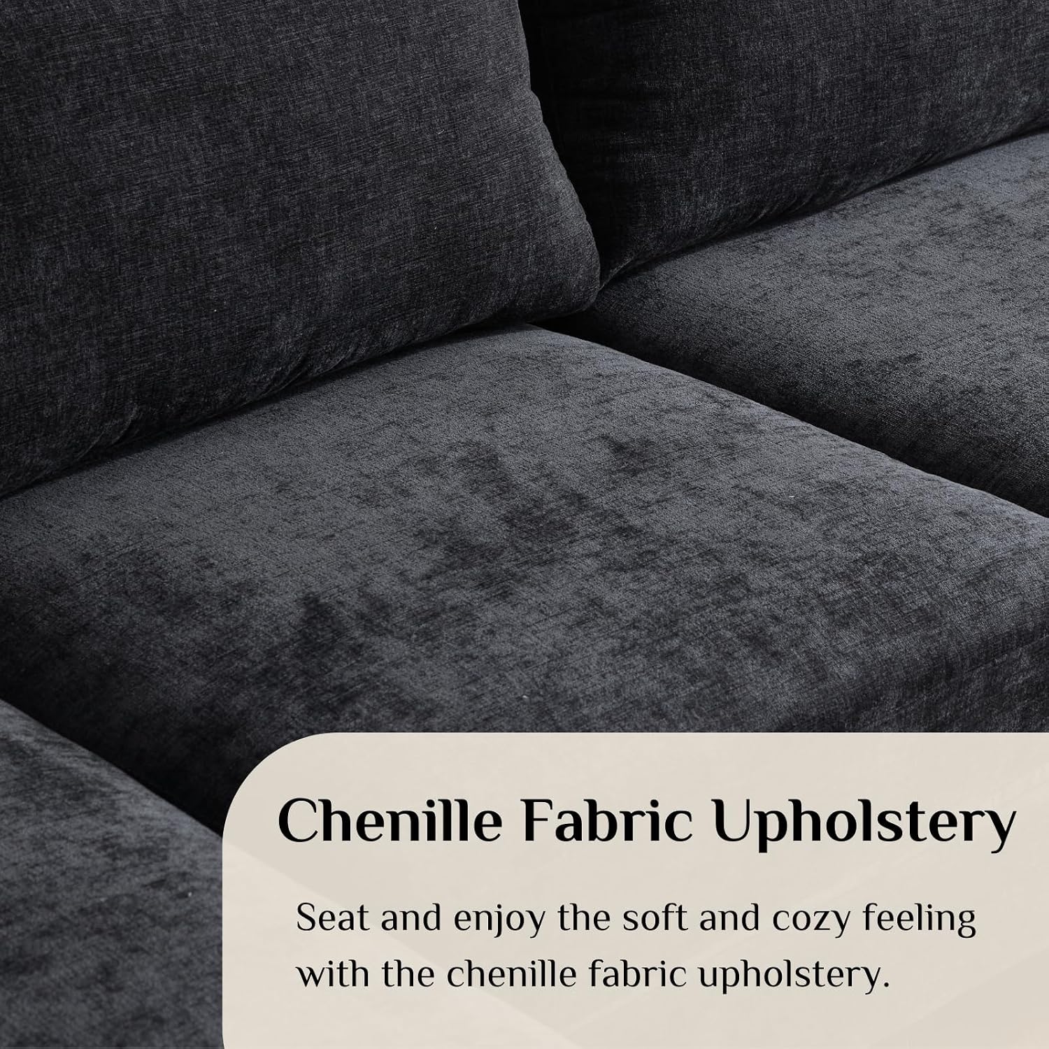 Karl home 111' Sectional Sofa U-Shaped 4-Seat Couch with Chaises Wood Grian Legs Chenille Fabric Upholstered for Living Room, Apartment, Office, Black