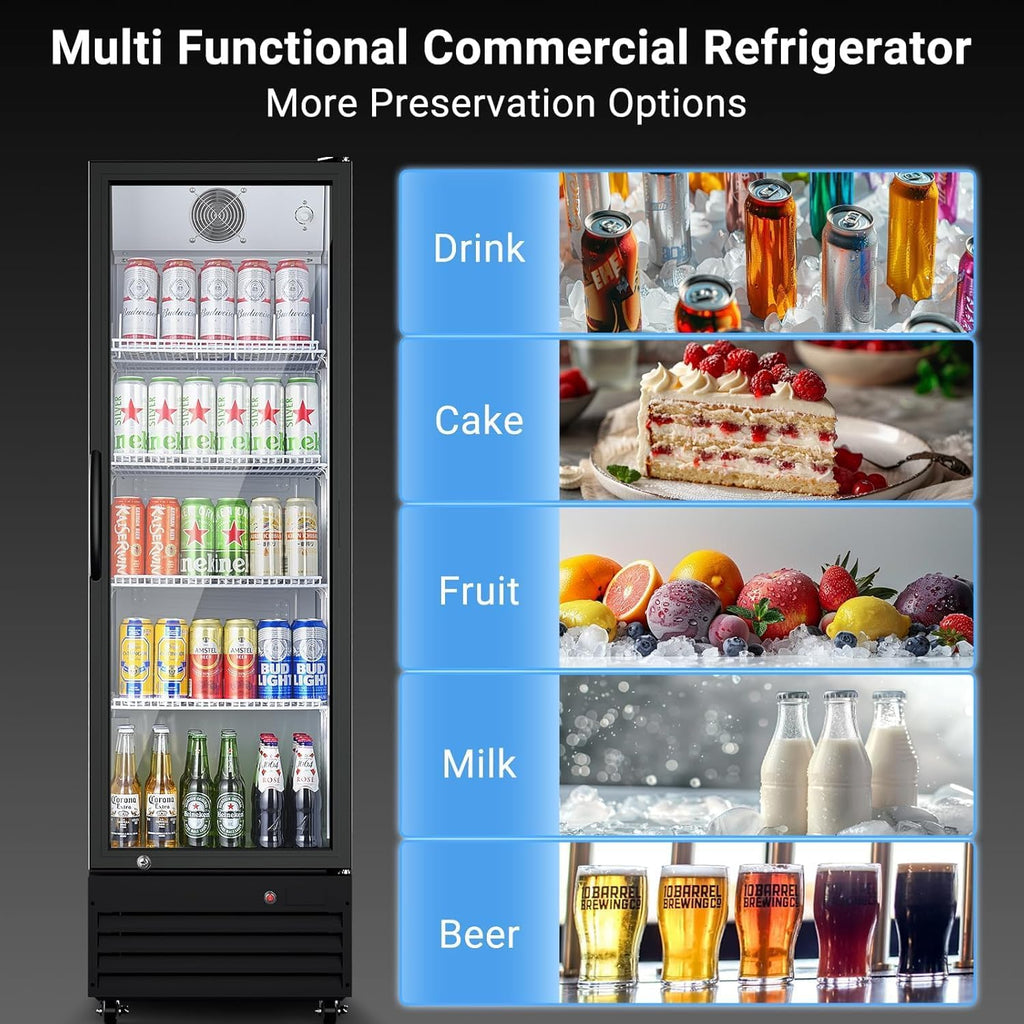 BODEGA BODEGACOOLER Glass Door Commercial Drink Refrigerator,12.5 Cu.Ft Display Merchandiser Refrigerator,Upright Commercial Beverage Display Drink Cooler with Soft LED Light,Adjustable Shelves,Black