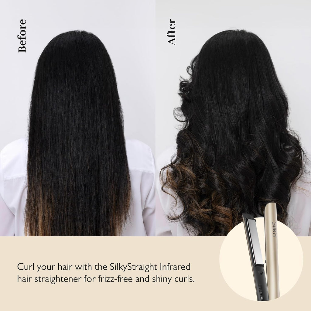 Silk'n SilkyStraight Hair Straightener & Curler 2 in 1, Professional 1' Titanium Flat Iron with Infrared & Ionic Tech, Floating Plates, 12 Settings 240–450°F, 15-Sec Heat-Up, Dual Voltage