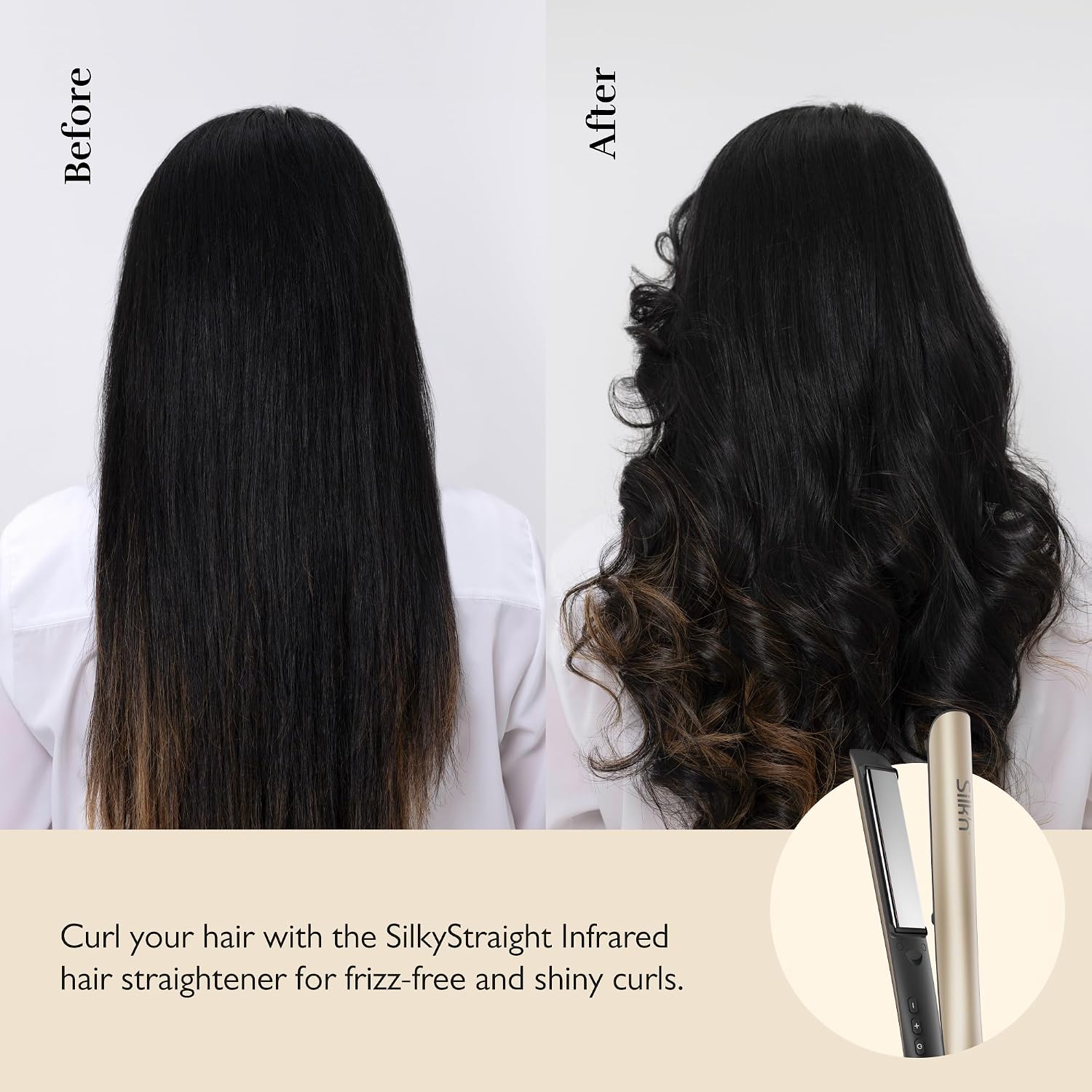 Silk'n SilkyStraight Hair Straightener & Curler 2 in 1, Professional 1' Titanium Flat Iron with Infrared & Ionic Tech, Floating Plates, 12 Settings 240–450°F, 15-Sec Heat-Up, Dual Voltage