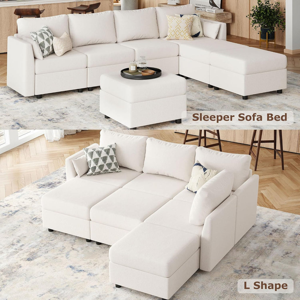Huatean Home Modular Sectional Sofa, 7 Seat Modular Couch with Storage, Memory Foam, Convertible Sectional Couches for Living Room, L Shaped Comfy Modular Sofa with Chaise, Beige