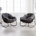 HOMEFUN Outdoor Patio Rocking Chairs Set of 2, Oversized Papasan Rock Chair Indoor with Striped Velvet Padded Cushion - Rocker Egg Seat for Front Porch, Garden, Patio, Backyard Grey