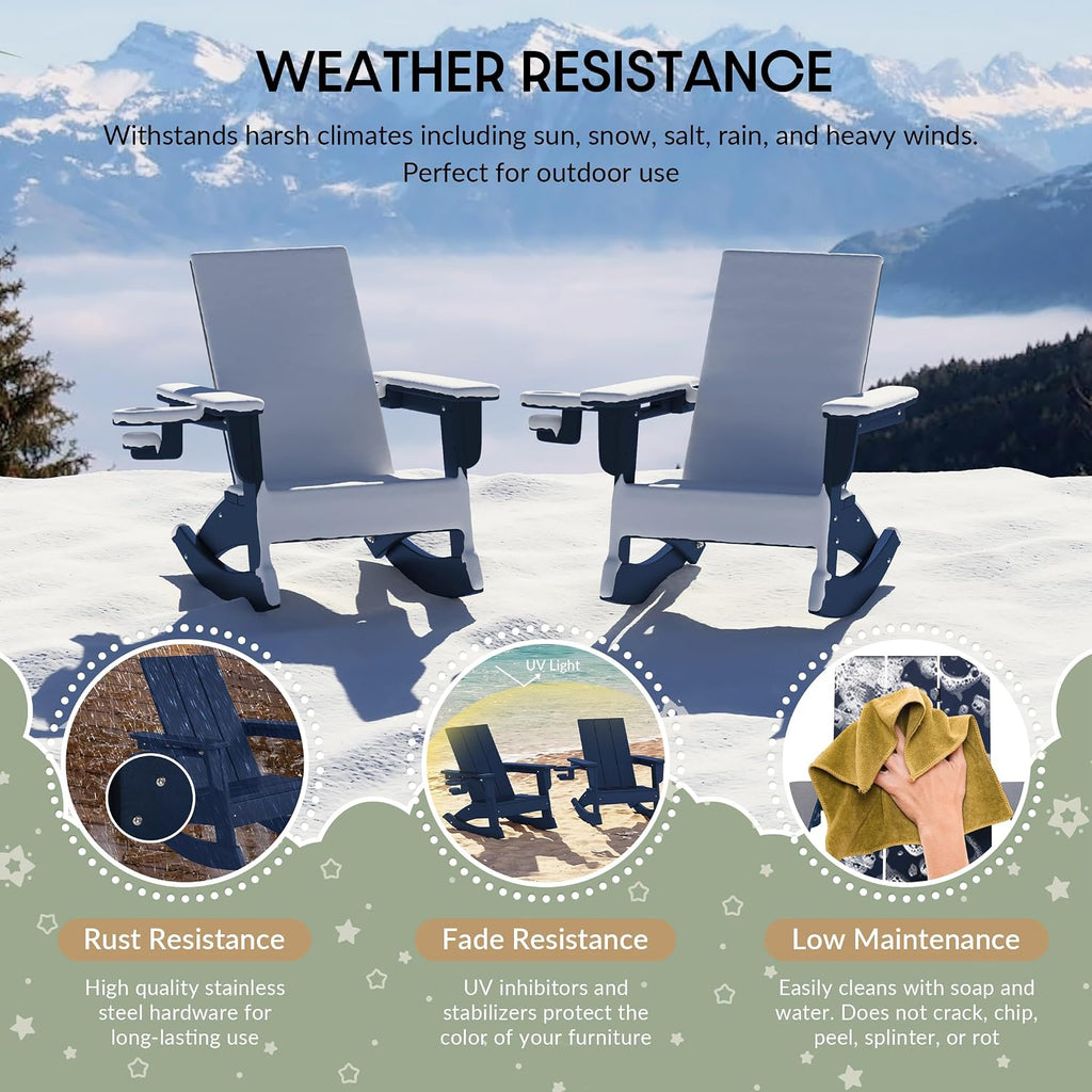 WestinTrends Ashore Outdoor HDPE Plastic Preschool Toddler Modern Adirondack Rocking Chairs (Set of 2), Navy Blue