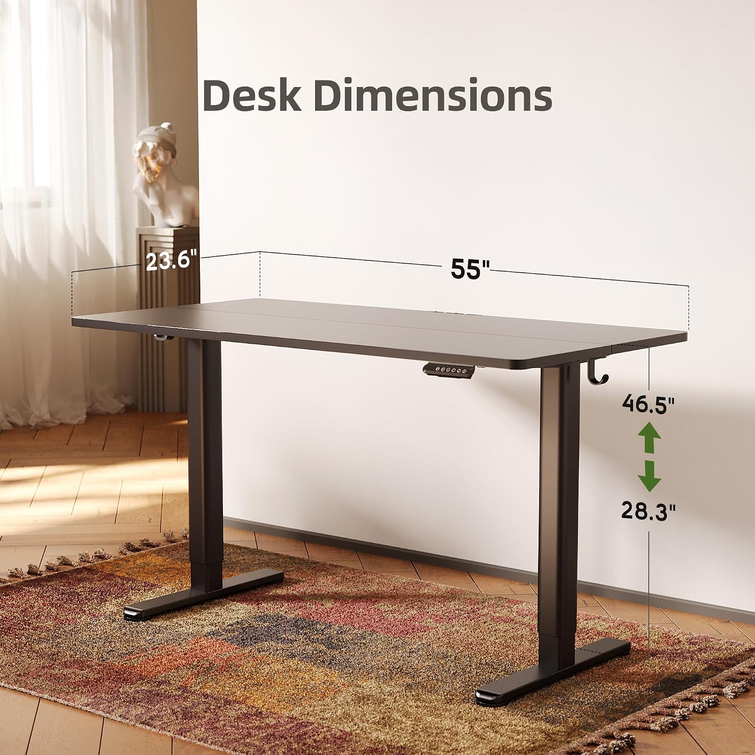 INNOVAR Electric Standing Desk, Adjustable Height Stand up Desks, 55 x 24 Inches Sit Stand up Desk for Home Office Computing, 3-Preset Memory Height Ergonomic Rising Desks, Black
