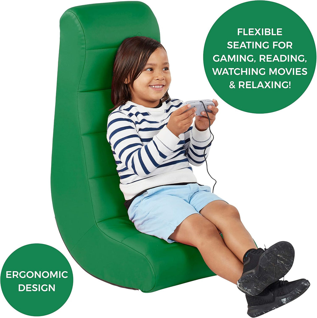 Factory Direct Partners Soft Ergonomic Horizontal Soft Floor Video Rocker - Cushioned Ground Chair Great for Reading, Gaming or Watching TV for Kids, Teens and Adults - Green, 10489-GN