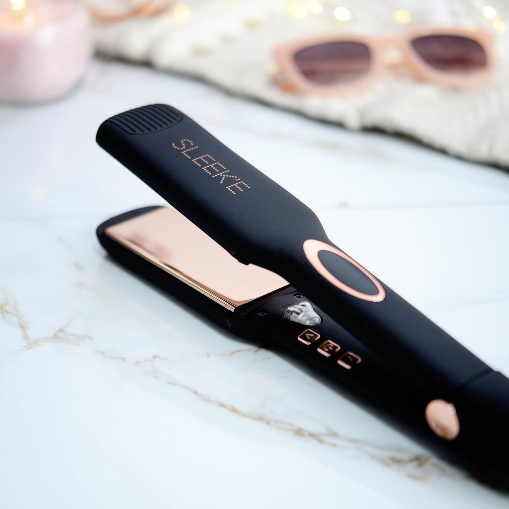 Sleek'e Hair Infrared 2' Wide Flat Iron Professional Ceramic Tourmaline-Infused Titanium Straightener (2inch, Black and Rose Gold)