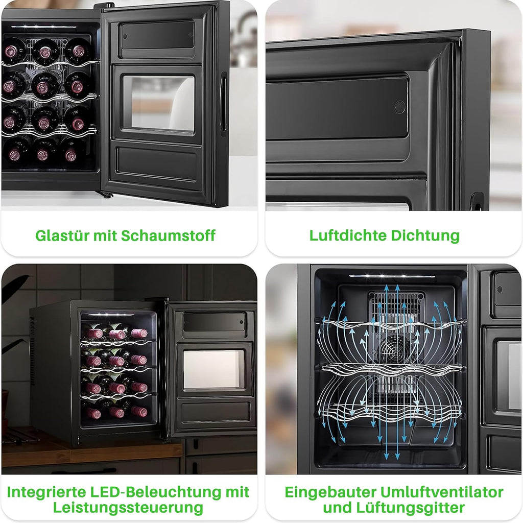 Nutrichef 12 Bottle Slim Wine Fridge | Great for Both Red & White Wines | Adjustable Temperature 41°F to 64°F | Ultra Quiet | Mini Wine Cooler For Home & Office | Free Standing 18x13x20 IN | Black