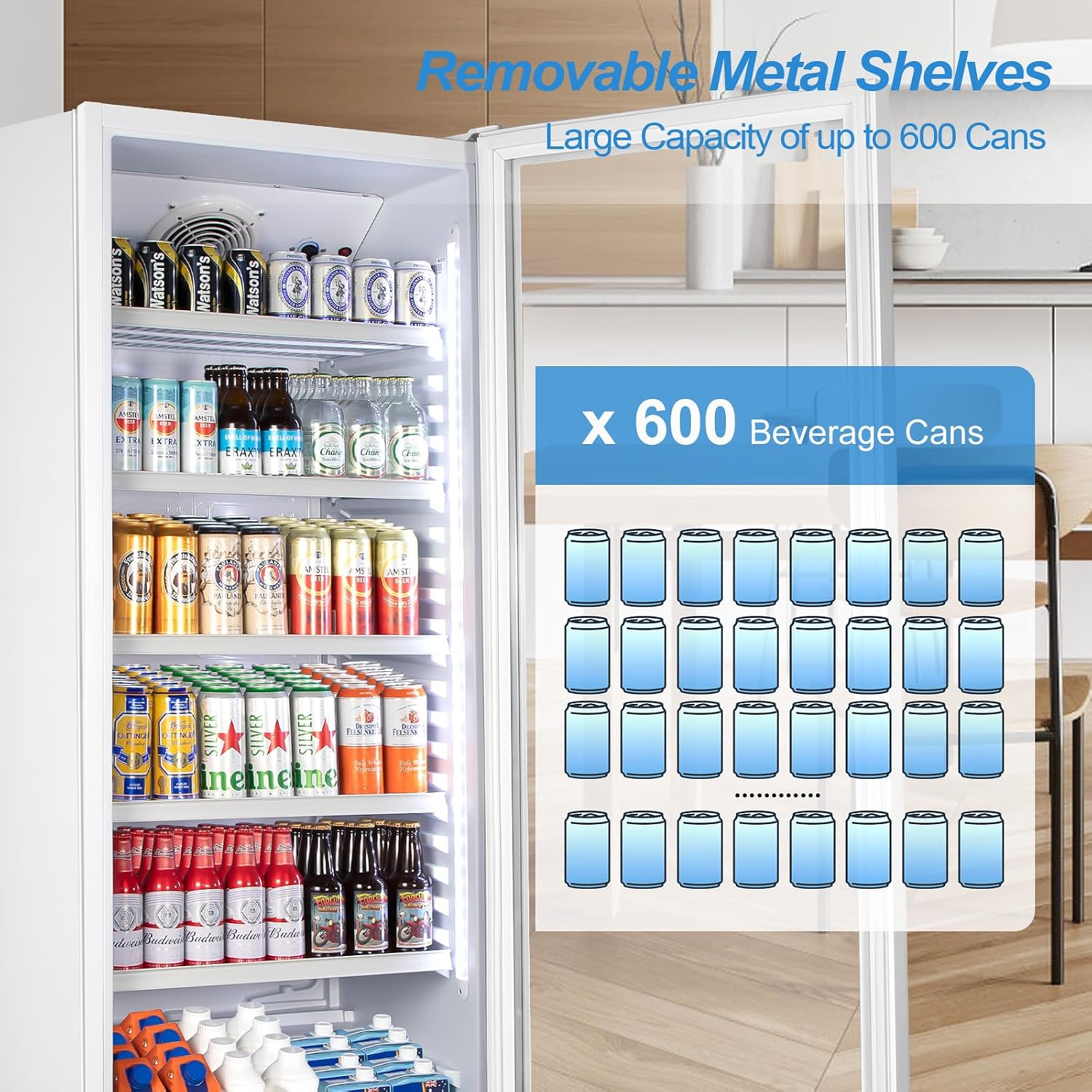 Tylza Commercial Refrigerator with Glass Door Display Beverage Fridge, 360L Upright Beverage Cooler Merchandiser with Rebound Door, Fast Cooling, Low Noise, White