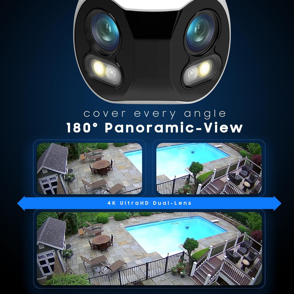 Amcrest Dual-Lens 4K (8MP) Outdoor Security POE Camera, 2 x 4MP Lenses PoE AI Bullet IP Camera, 65ft Night Color, Face Detection, Panoramic 180° FOV, 4K@15fps IP8M-DLB2998EW-AI (White)
